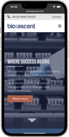 The Bioascent mobile website on an iPhone.